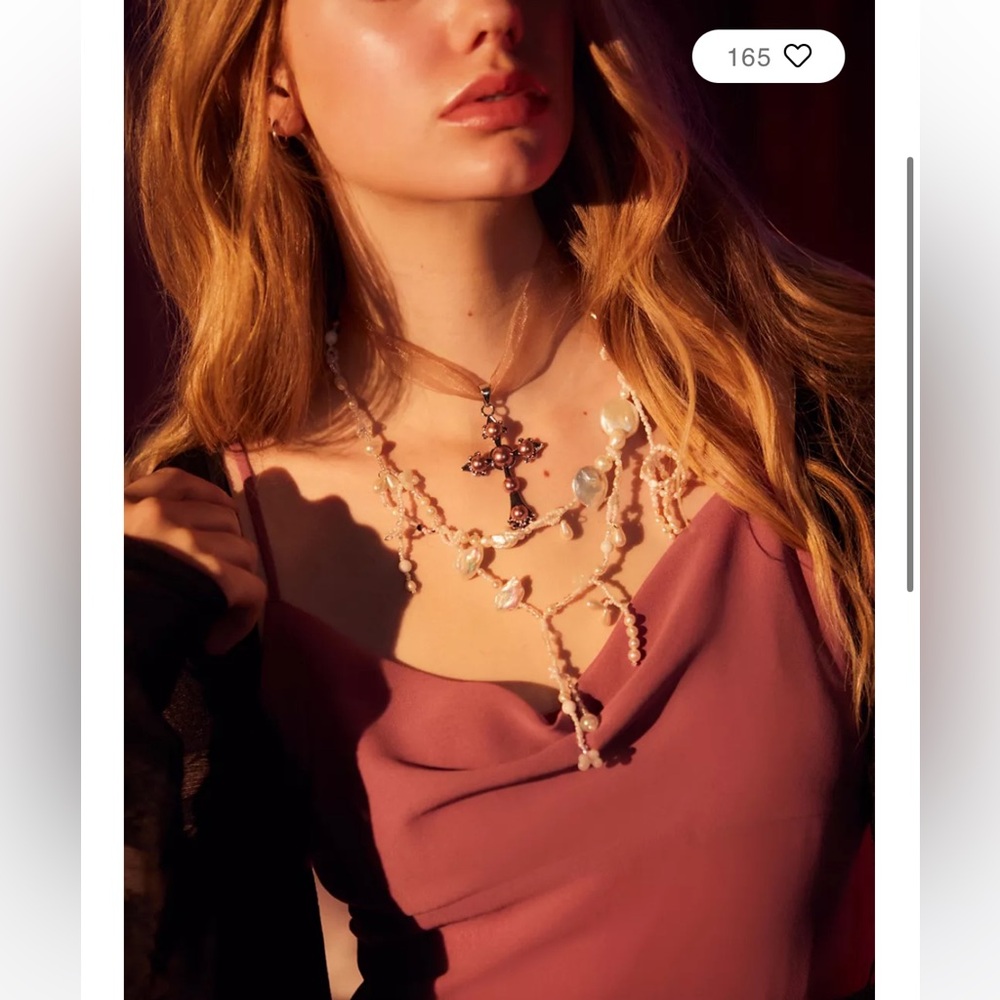 Pearl Chiffon Cross Necklace UO NWOT